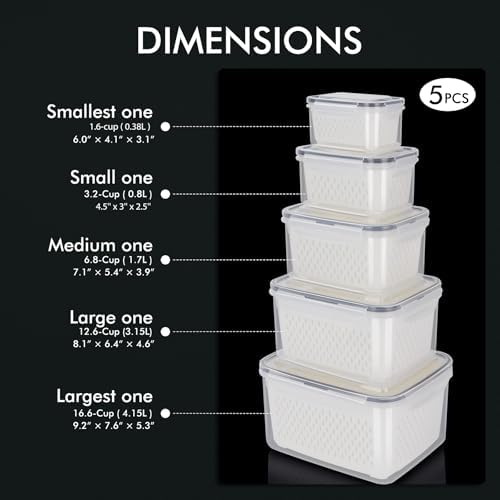 5-Pack Fruit Storage Container for Fridge, Food Storage Containers