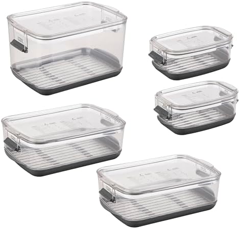 International Prepworks ProKeeper Food Fresh Produce Storage Container Set, 5- Piece, Clear Containers with Gray Sealed Tight Lids