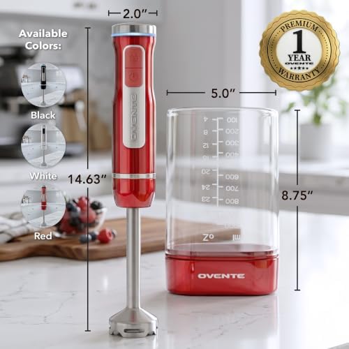 OVENTE Cordless Hand Blender, Rechargeable with 8 Mixing Speed Red HR781R - Image 5