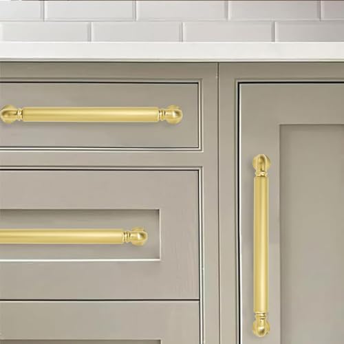 10-Pack Vibrant Brushed Brass Cabinet Pulls Modern Heavy-Duty Solid 3-3/4 Inch(96mm) Hole Center Drawer Pulls Cabinet Hardware Suitable for Kitchen Cabinets Bathrooms