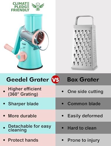 Geedel Rotary Cheese Grater, Kitchen Mandoline Vegetable Slicer with 3 Interchangeable Blades, Easy to Clean Rotary Grater Slicer for Fruit, Vegetables, Nuts - Image 2