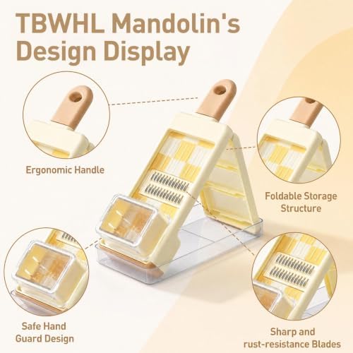 4-in-1 Mandoline Slicer, Handheld Veggie Cutter with Food Box & Guard