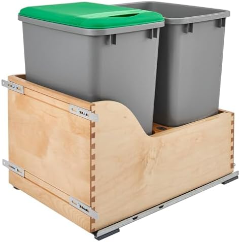 Double Pullout Trash Can, Min Cabinet Opening 15" W, 35 Qt