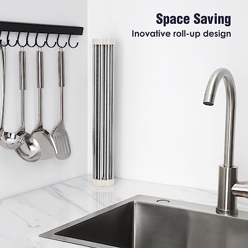 Roll Up Dish Drying Rack Over Sink, 304 Steel, 17.7x15.5, White