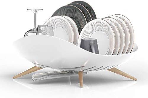 Self-Draining Dish Drying Rack, White - Wide
