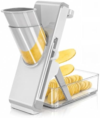 Safe Mandoline Slicer for Kitchen, Vegetable Slicer with Container, French Fry Cutter, All in 1 Julienne Slicer for Potato, Thickness Adjustable, Detachable Blade (Gray) by kitchen