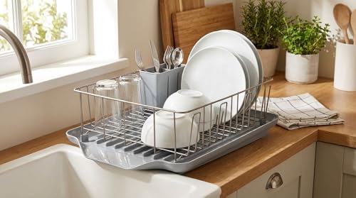 3-Piece Dish Drying Rack Set Rust-Resistant Gray