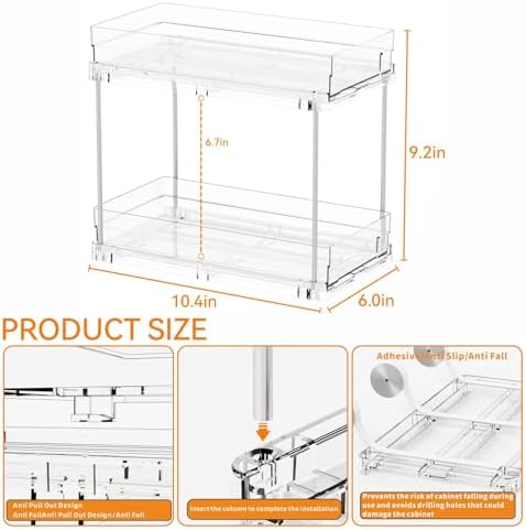4 Set Bathroom Organizers and Storage,2 Tier Clear Under Sink Organizer and Medicine Cabinet Organizer for Kitchen,Pantry Storage,Pull Out Drawers for Skincare,Pill Bottle,Spice Organization