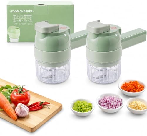 2027 Upgraded Multi Blade Chopper Electric Hand Held, 5-in-1 Wireless Vegetable Chopper with Slicing Grating Peeling, Rechargeable Food Processor for Garlic Onion Meat, 2PCS-A by DENGWANG