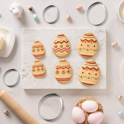 12 Pieces Easter Egg Cookie Cutter Set, Stainless Steel Egg Shaped Cookie Cutters, 3”, 4”, 5” - Image 6
