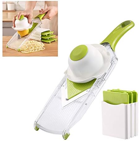 V-Blade Mandoline Slicer 0.06/0.10/0.14 Inch Adjustable Thin slice Lemon Slicer Kitchenaid Accessories Grater 420 Stainless Steel Food Fruit Vegetable Slicer with Finger Guard Protector (Green) by Sportsforbetterme