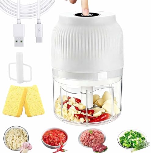 Household Electric Garlic Crusher, 400ml Mini Electric Food Chopper, Portable Mini Food Processor with 6 Blades, Wireless Electric Garlic Chopper for Ginger, Chili, Fruit, Meat, etc (3 Blades White) by Unknown