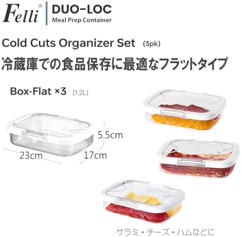 Duo Loc Deli Meat Containers for Fridge with Airtight Lids, Stackable Refrigerator Organizer for Lunch Meat Storage Sandwich Ham Cheese Salami Sliced Turkey, Clear Tritan Box (Cold Cuts 3pk)