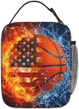 Basketball Texture Lunch Box for Men and Women, Reusable To Go Bag for Work Outdoor Activities