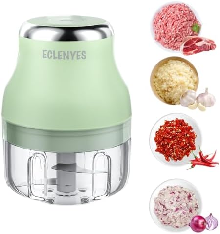 Vegetable Chopper, 100ML Electric Garlic Chopper, Rechargeable Mini Blender, Powerful Small Food Processor, Blender to Vegetable, Wireless Food Cutter for Ginger, Chili, Fruit, Meat, etc（Green） by HappinessExperienceinECLENYES