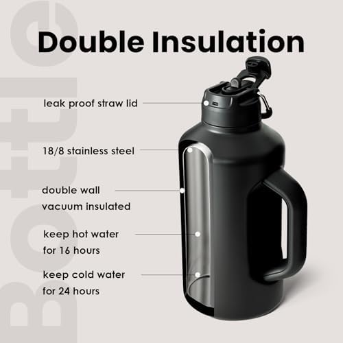Insulated Water Bottle 64 oz Dual-use Lid black