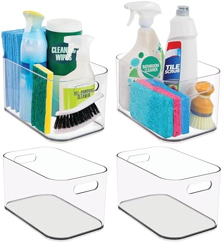Bliss 10" x 6" Open Clear Pantry Organizer Bin, Set of 4, Plastic Containers with Handle for Kitchen, Fridge, Cabinet, Closet, Bathroom, Undersink Storage Made in USA