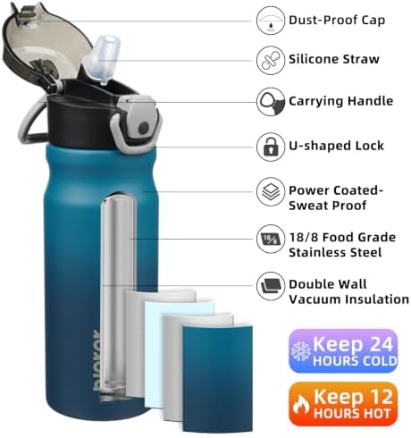 BJPKPK 18 oz Water Bottle with Straw & Handle, Insulated Stainless Flask - Image 2