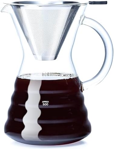 Pour Over Coffee Maker with Permanent Stainless Filter 27 fl oz, Thickened Heat-Resistant Borosilicate Glass Dripper Coffee Brewer, Stovetop Safe