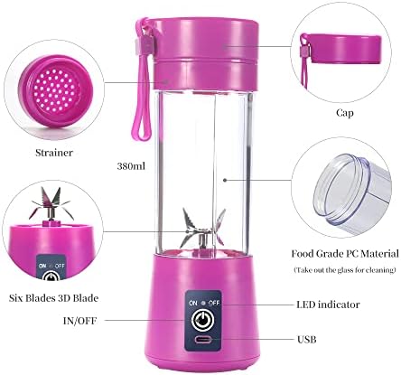 Portable Blender Cup,Electric USB Juicer Blender, for Shakes and Smoothies, Juice,380ml, Six Blades Great for Mixing,Purple - Image 2