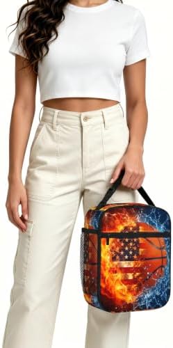 Basketball Texture Lunch Box for Men and Women, Reusable To Go Bag for Work Outdoor Activities