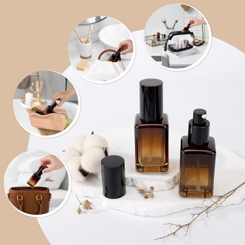 Segbeauty 2pcs 50ml Empty Refillable Glass Pump Bottle, 1.69oz Glass Containers Dispenser Gradient Brown Empty Bottles Travel Size Lotion Bottle with Pump for Essential Oil Blends Cream Lotion - Image 6