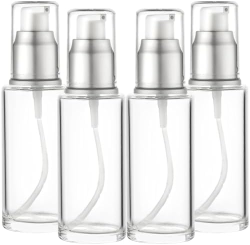 VitalUp Clear Glass Pump Bottle (4-Pack) 1.7 Oz 50ml - Refillable, Lotion by Vitalup