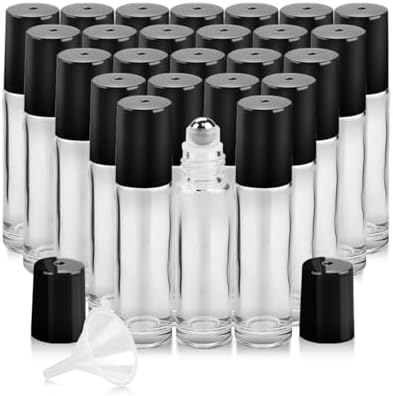Essential Oil Roller Bottles - 25 Pack Refillable 10ml Glass Roller Bottles by Worldgsb