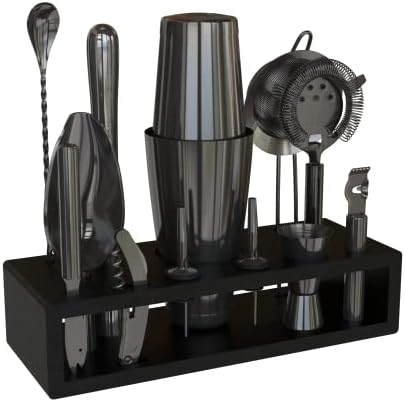 13-Piece Gunmetal Black Stainless Steel Boston Cocktail Shaker Bar Tool Set with Mixology Bartender Kit Accessories