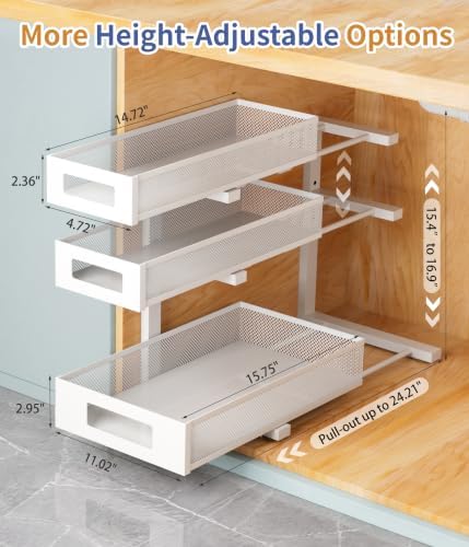 Under Sink Organizer, Pull Out Under Kitchen Sink Organizers, 2 Pack 3 Tier