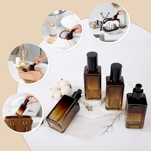 Segbeauty 3.38oz Glass Lotion Dispenser with Pump, 4 Pack Gradient Brown Refillable Cosmetic Containers 100ml Lotion Bottle Travel Size with Pump Empty Container Glass Travel Bottles for Toiletries - Image 6
