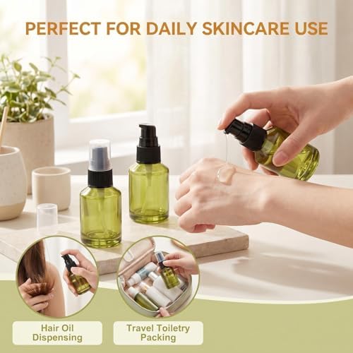 2Pcs 60ml Green Empty Glass Lotion Pump Bottles for Travel - Image 5