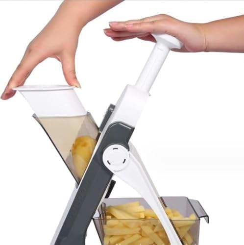 Safe Mandoline Slicer 5 in 1 Vegetable Chopper Food Potato Cutter, Strips Julienne Dicer Adjustable Thickness 0.1-8 mm Kitchen Chopping Artifact Fast Meal Prep (Gray) by PUPZY