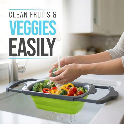 Green XL Collapsible Silicone Over Sink Colander – 6 Quart