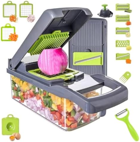 Frekia16 in 1 Vegetable Chopper Dicer With Container Mandoline Slicer Vegetable Cutter Onion Potato Fruit Food Manual Hand Cooking Gadget for kitchen Stainless Steel For 9 Blades salad kitchen tool by Unknown