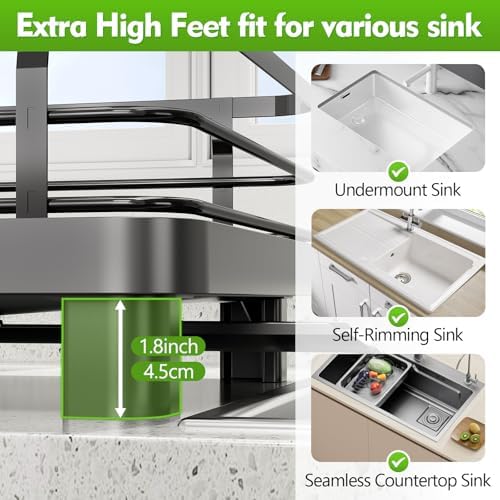 Expandable Dish Drying Rack for Kitchen Counter, Black
