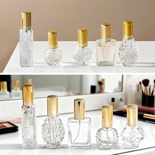 5 Pcs Vintage Glass Empty Perfume Bottles Refillable with Spray - Image 4