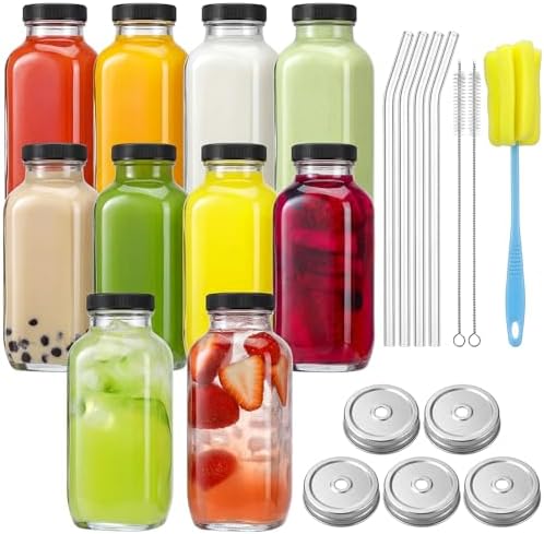 10pcs 16oz Glass Juice Bottles with Lids