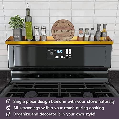 30" Magnetic Stove Top Shelf – Gold Spice Rack and Seasoning Organizer – Kitchen Shelf for Back of Stove – Over Stove Rack and Storage Organizer
