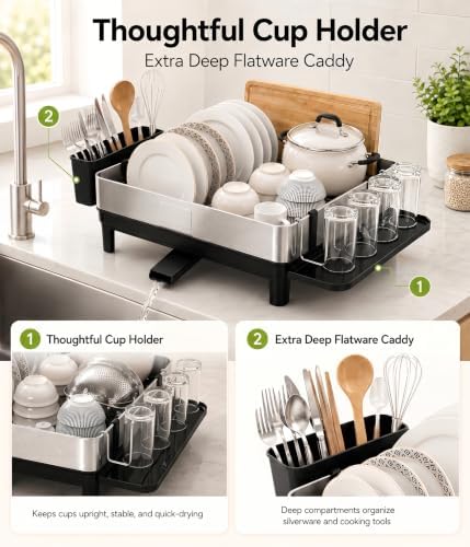 Dish Drying Rack for Kitchen Counter, 17 Inch, Stainless Steel