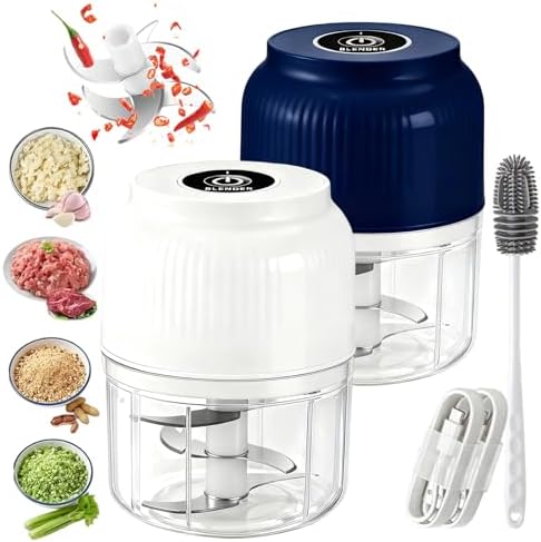 Electric Garlic Chopper, 320ML Mini Portable Veggie Chopper with 6 Sharp Blades, Rechargeable Electric Food Chopper Tool, Wireless Veggie Grinder, for Onions Ginger Chili Nuts Meat (Mix*2) by DDRIC