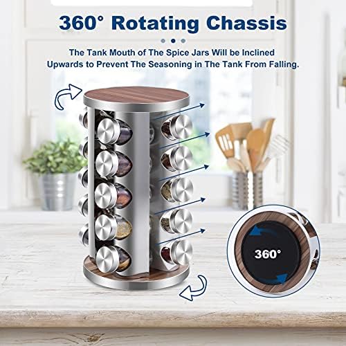Revolving Spice Rack, 20 Jars Rotating Countertop Seasoning Organizer