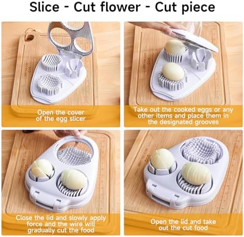 3-In-1 Egg Slicer for Hard Boiled Eggs - Stainless Steel Multipurpose Egg Cutter, Ideal Three Way Egg Slicer & Kitchen Chopper Tool for Strawberry, Mushroom, Grape, Tomato