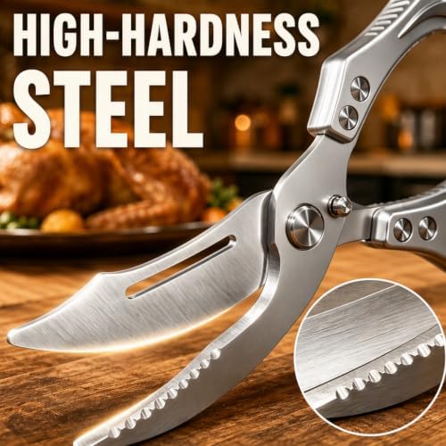 Heavy Duty Poultry Shears, Spring-Loaded Kitchen Scissors with Safety Lock