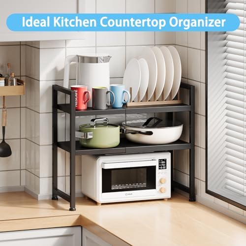 2-Tier Expandable Metal Storage Shelves,150LBS Heavy Duty Shelving Units and Storage For Small Appliance,Adjustable Pots and Pans Organizer Rack Shelf For Kitchen Under Cabinet Pantry Warehouse Garage