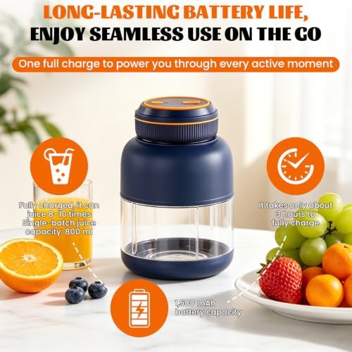 800ml Portable Wireless Juicer Cup with Double Lid, Electric Juicer Cup, Usb Rechargeable, Household Appliances Juicers Blender for Shakes Ice Crushing Fruits & Vegetables, for Travel Gym Offices - Image 4