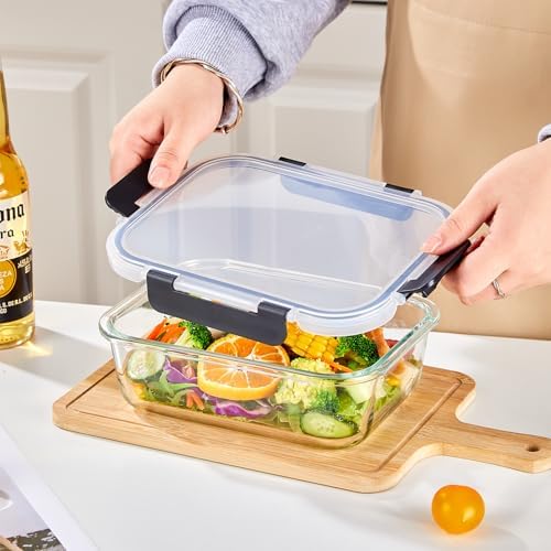 8 Pack 36OZ Glass Food Storage Containers with Lids, Meal Prep Containers, Airtight Bento Boxes with Leak Proof Locking for Microwave, Oven, Freezer and Dishwasher, BPA Free