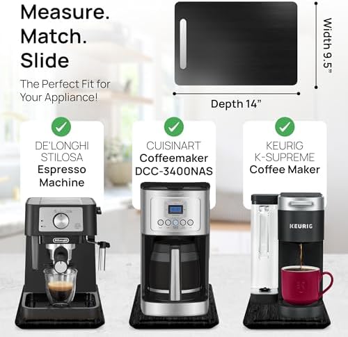 Appliance Slider, Sliding Tray for Coffee Maker, 9.5x14 in, Black