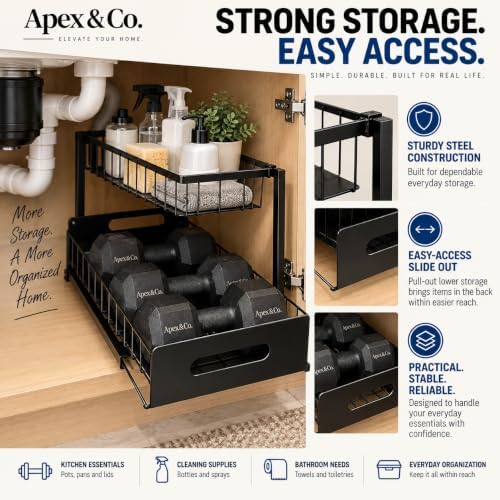 Apex & Co. 2-Tier Under Sink Organizer with Pull-Out Sliding Drawer, 1 Pack