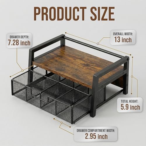 Tea Bag Organizer for Countertop with 8-Slot Drawer